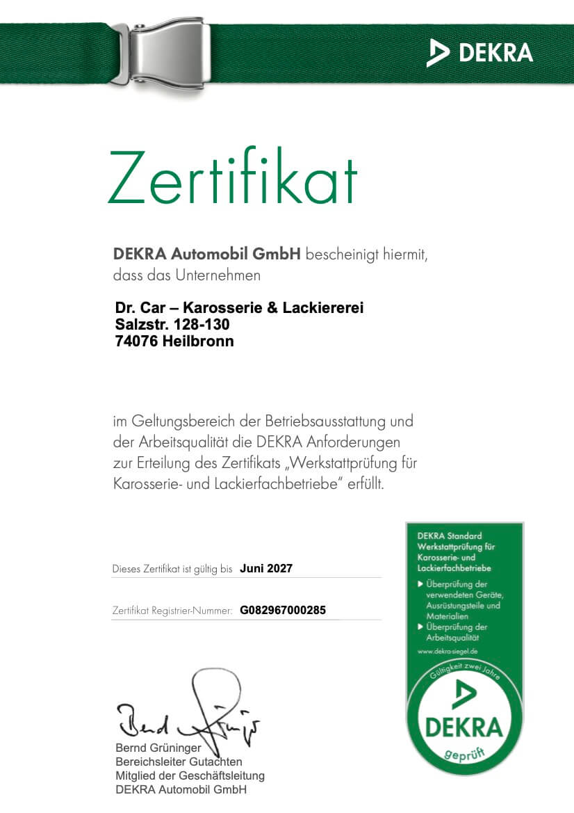 Dr Car Karosserie Lackiererei Dekra Zertifikat